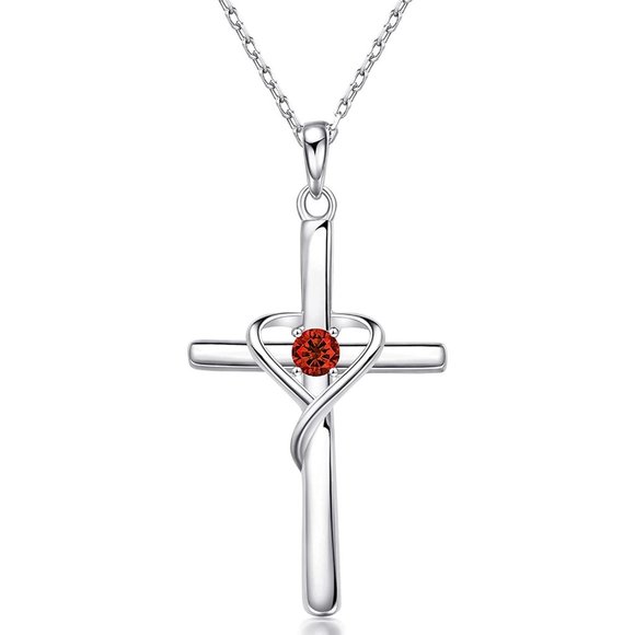 Jewelry - AmorAime 925 Sterling Silver Cross Necklace for Women Men 5A CZ Birthsto…